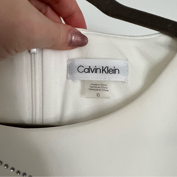 Calvin Klein Embellished Scuba Sheath Dress Cream Size 10 - Picture 5 of 8